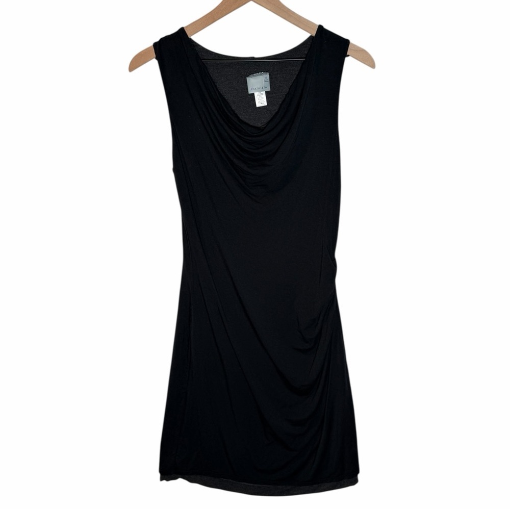 Athleta Reversible Black & Gray Draped Ruched Modal Stretch Dress XS Travel - Picture 2 of 10